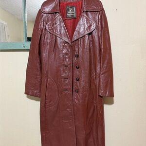 Vintage 24Kt Leather dan di modes burgundy trench coat Women's (12) Medium.